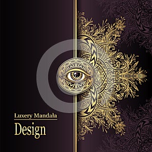 Template with luxury Mandala Eye in gold brown